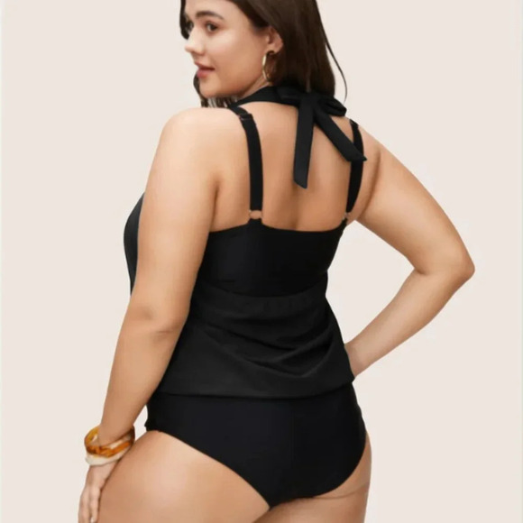 BloomChic Plus size  Contrast Halter Bowknot Patchwork One Piece Swimsuit 3XL - Picture 2 of 3
